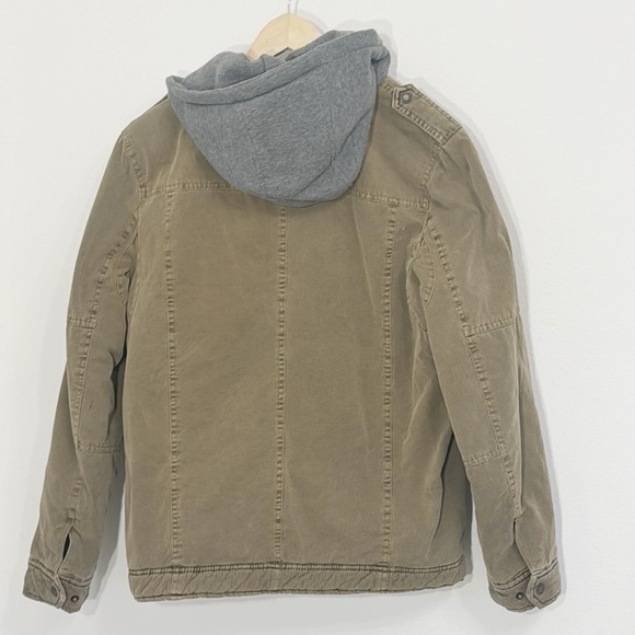 LEVI’S Washed Cotton Brown Jacket Removable Hood Snap/Zipper Front Size Small - Picture 5 of 14